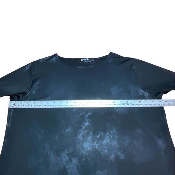 SYMPLI Black Mottled / Acid Wash Metallic Look Finish 3/4 Sleeve Top Sz 16 - Picture 6 of 9
